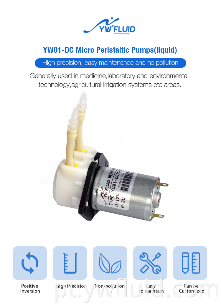 Bomba peristáltica de escorvamento automático YWfluid 12V / 24V com grande fluxo 130ml / min resistente à corrosão